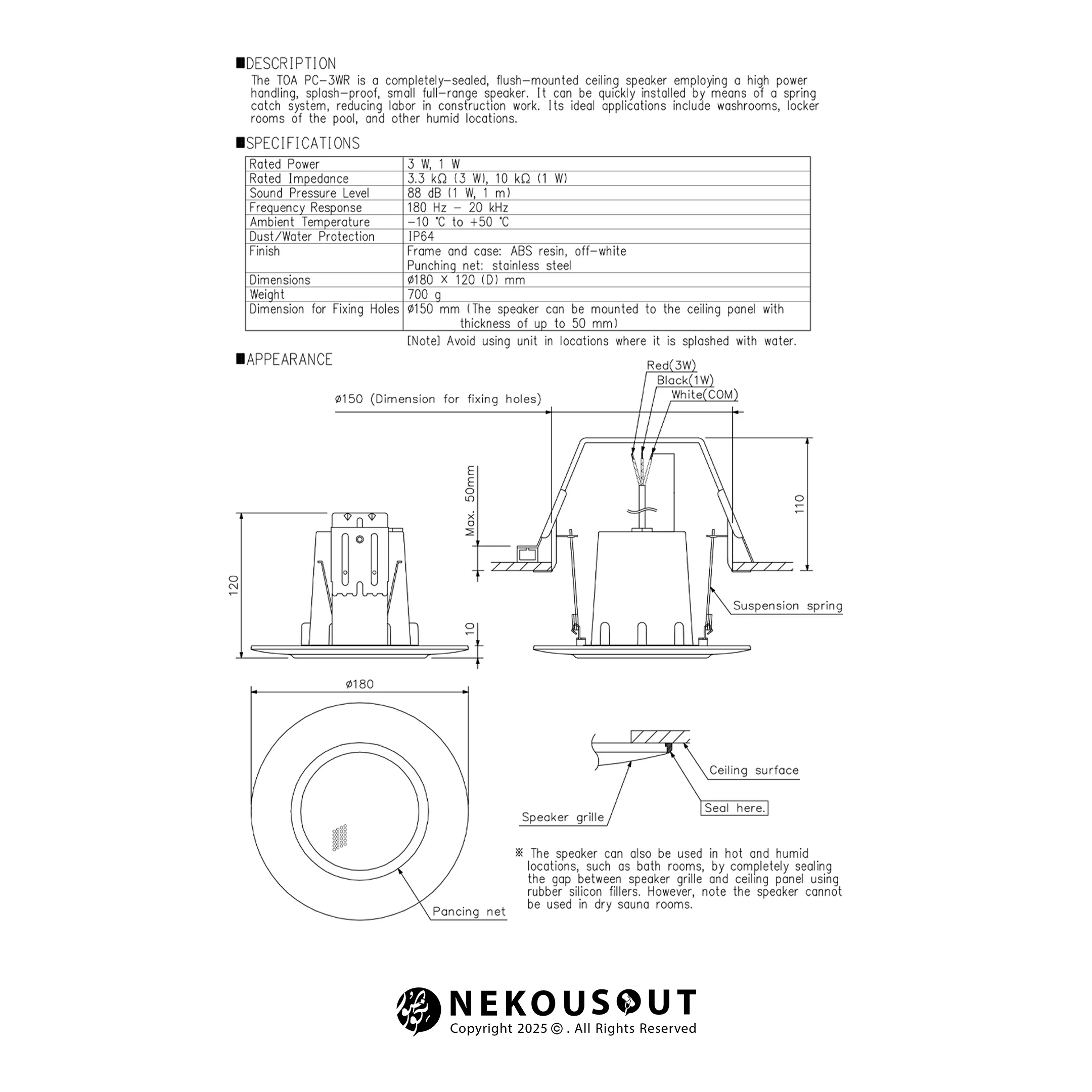 اسپیکر سقفی تی او ای TOA PC-3WR