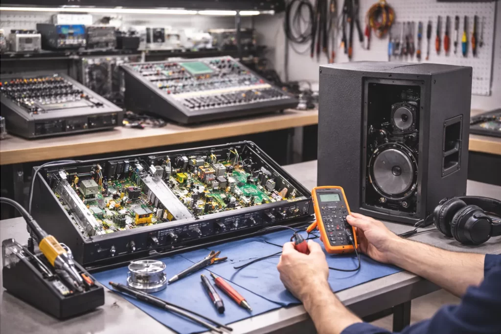 تعمیرات تجهیزات صوتی | تعمیر پاورمیکسر، میکسر، اسپیکر و آمپلی‌فایر در نکوصوت