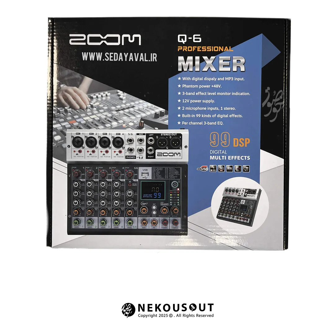 میکسر زوم 6 کانال ZOOM Q6 3 پنل اتصالات میکسر ZOOM Q6 با خروجی XLR و TS آنبالانس