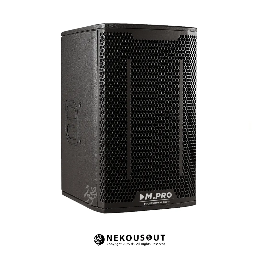 اسپیکر پسیو ام پرو M.PRO W10400 2 نمای پشتی اسپیکر نمایش ترمینال ورودی speakON و TS جک ۶.۳ میلیمتری و مشخصات فنی درج شده