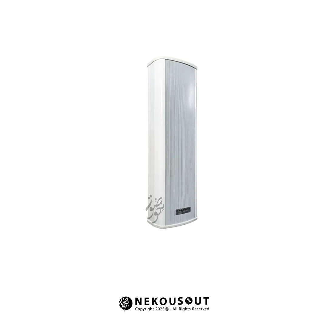 بلندگو ستونی ام پرو مدل M.PRO CL320 2 نمای پشتی بلندگو - نمایش پایه فلزی نصب دیواری، ترمینال ورودی و کلید انتخاب توان