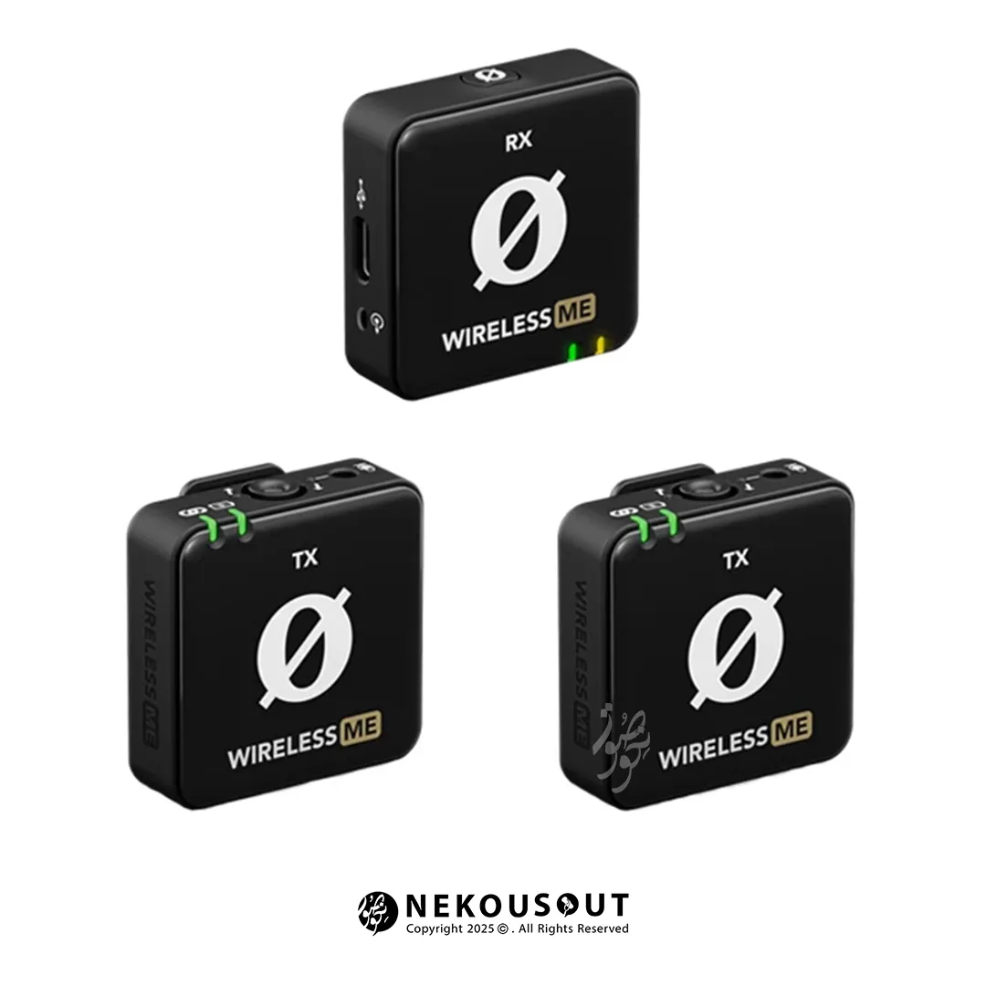 میکروفن وایرلس می رود دو کانال Rode WIRELESS ME Dual 1 میکروفن بی سیم رود Wireless ME Dual - نمای کامل دو فرستنده و یک گیرنده به همراه گیره های آهنربایی