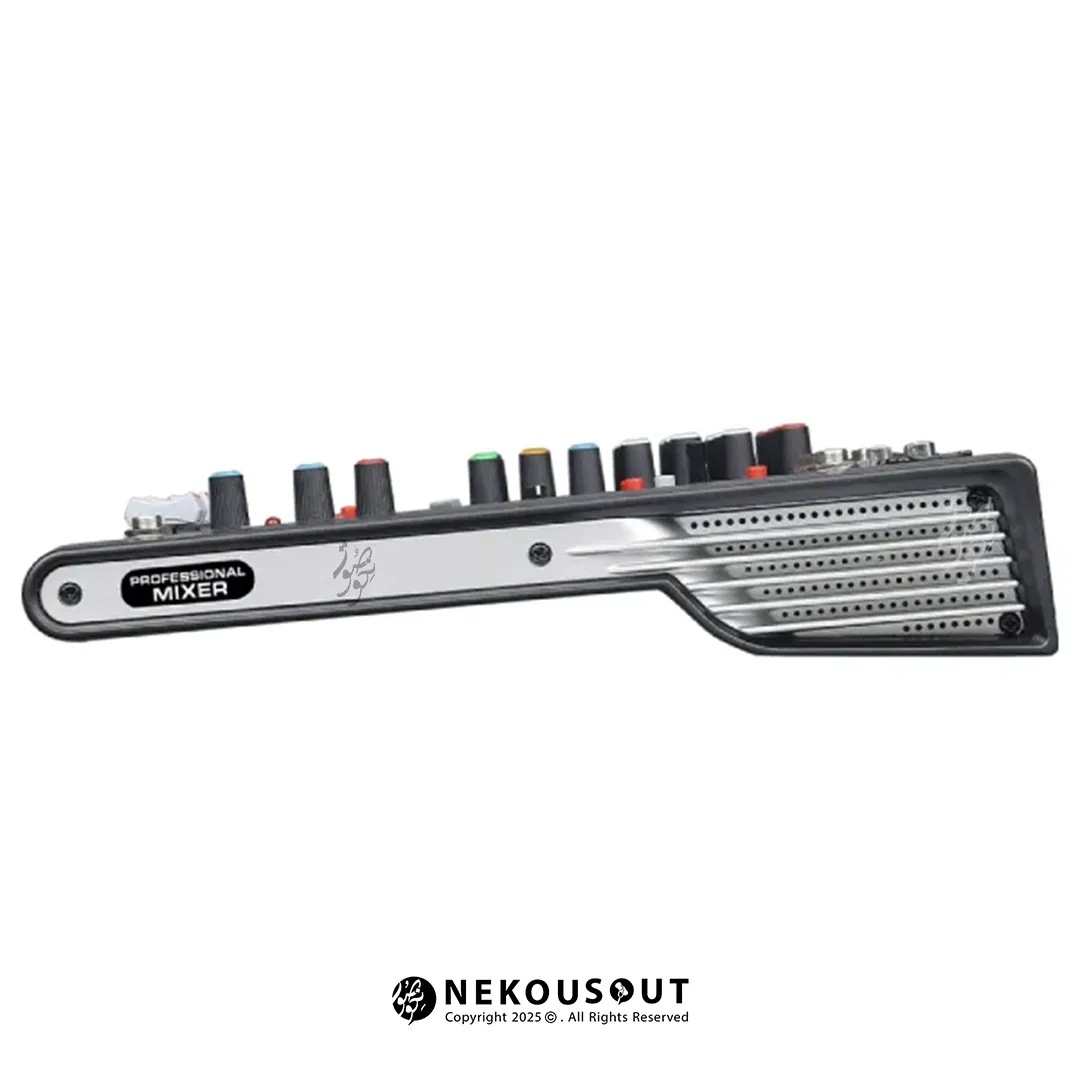 میکسر ام پرو مدل M.PRO MX-08D 3 نمای نزدیک از بخش افکت دیجیتال DSP و اکولایزر گرافیکی ۷ بانده روی خروجی اصلی