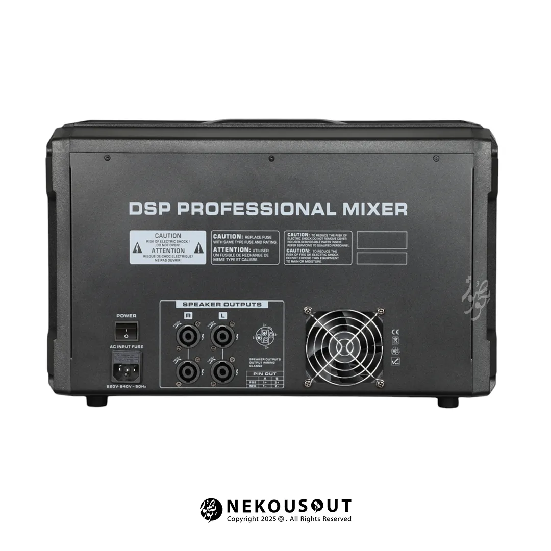 پاور میکسر ام پرو M.PRO PMD 10600 3 نمای نزدیک از اکولایزر ۷ باند (۶۳Hz تا ۱۲kHz) و بخش افکت DSP - کنترلهای حرفهایی