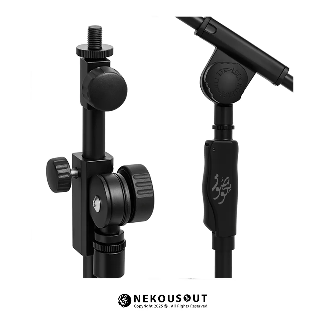 پایه میکروفون ام پرو M.PRO 3F1900 3 نمای نزدیک از اتصال استاندارد ۵/۸ اینچ با قابلیت تنظیم زاویه ۳۶۰ درجه و مکانیزم قفل پیچی