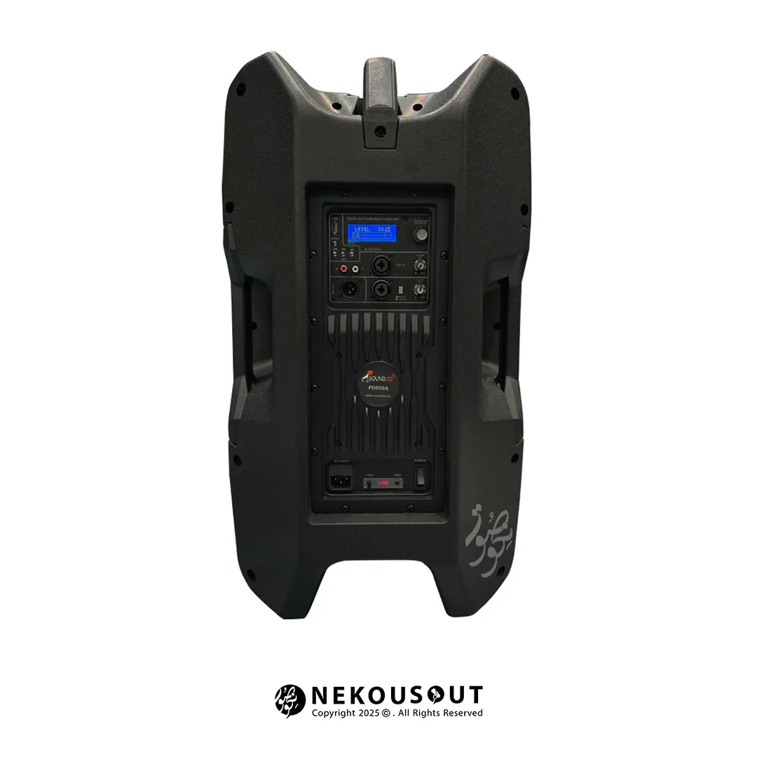 اسپیکر اکتیو ساندکو Soundco PD800A 2 نمای نزدیک از پنل کنترل شامل ورودیهای Combo، RCA، XLR و دکمه TWS/بلوتوث