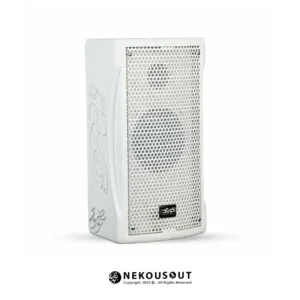نمای کامل بلندگوی ستونی اکو رعد ۱۰ وات چوبی با بدنه قهوهای، توری مشکی و براکت فلزی نصب دیواری