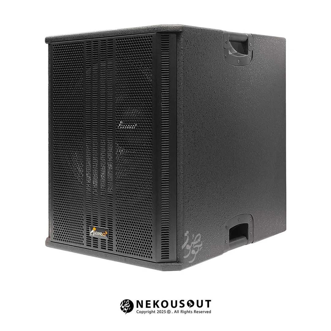 ساب اکتیو ساندکو Soundco PSW118 1 نمای کامل ساب اکتیو ساندکو مدل PSW118 با ووفر ۱۸ اینچ، کابینت پلی وود مشکی و ۴ چرخ قفلشونده